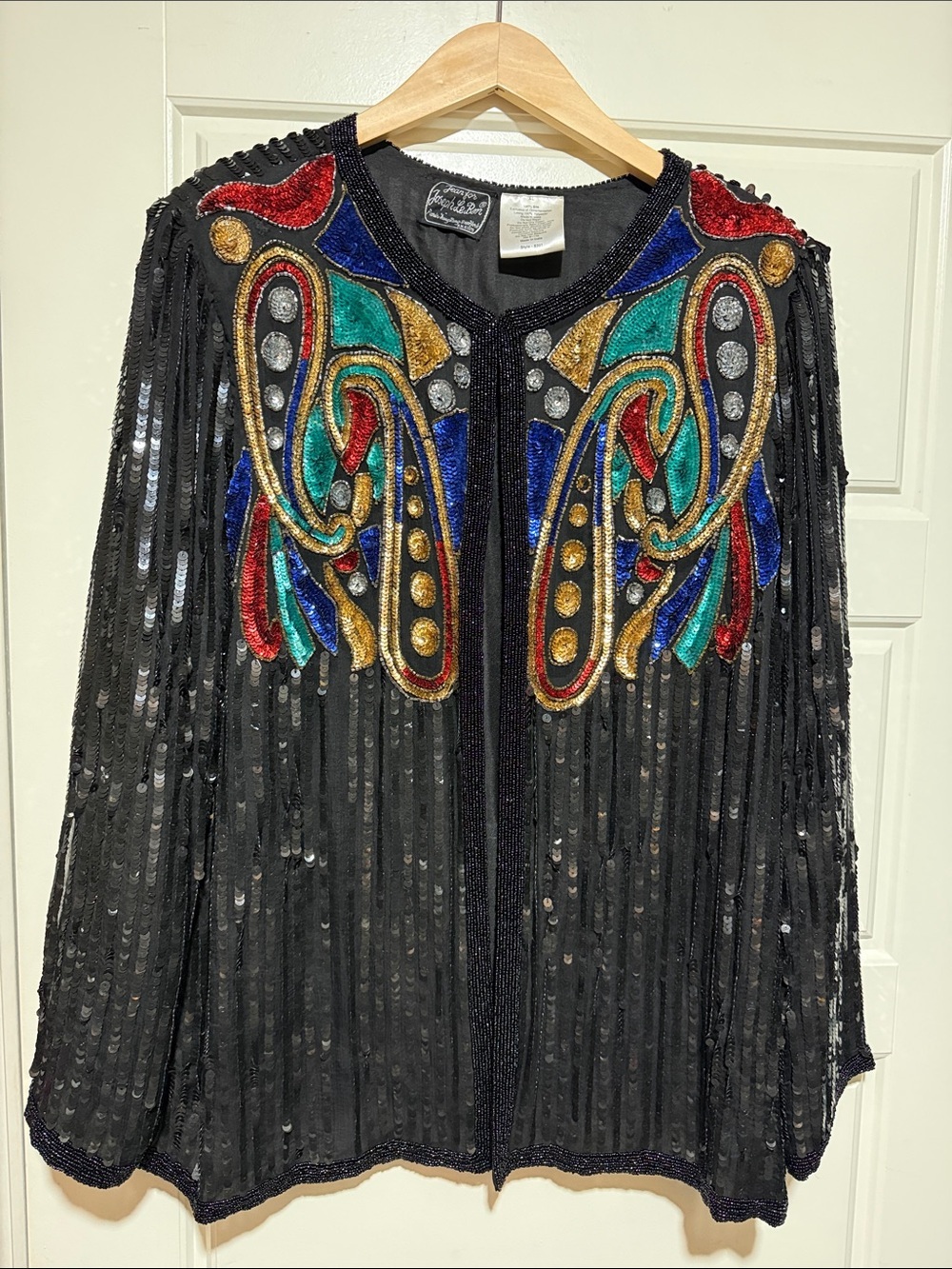Vintage Jean for Joseph Le Bon Black Sequin beaded Silk Jacket xl embellished